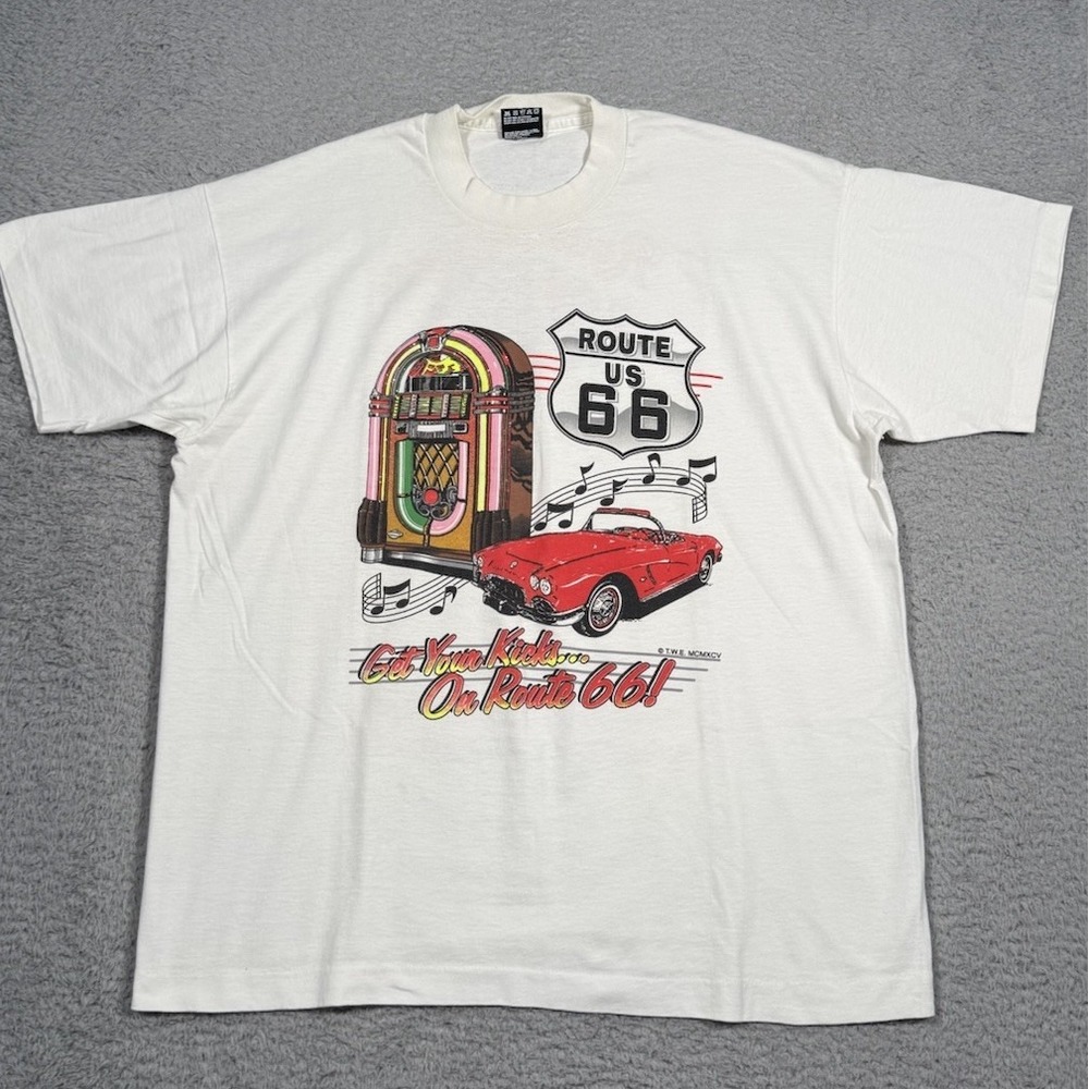 Vintage 1960s Fruit Of The Loom Route Us 66 Got‎ My Kicks White Tshirt Adult XL
